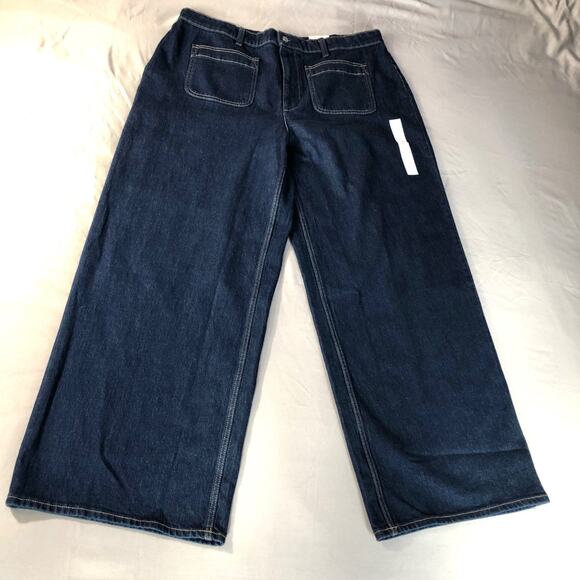 NWT Free Assembly Patch Pocket Jeans Womens Blue Wide Leg Dark Wash Size 16 New - Picture 1 of 13